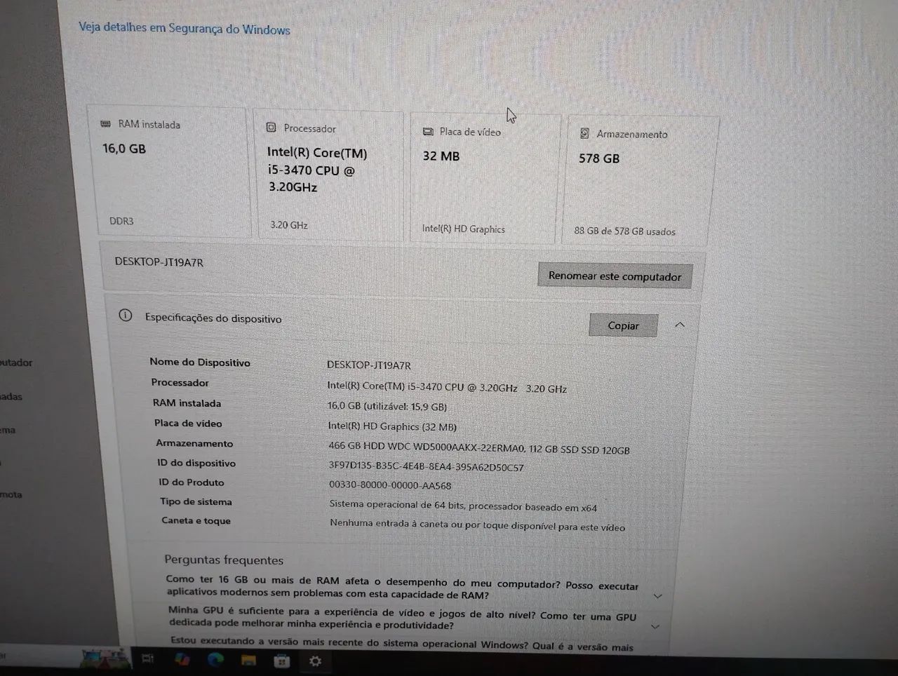 Computador Intel Core i5 3470 16GB RAM - 578GB