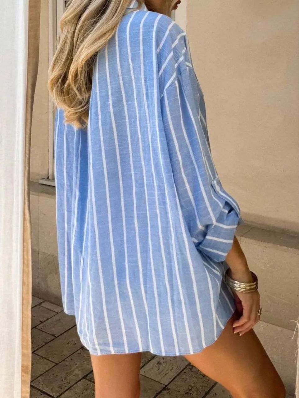 Camisa listrada azul Shein tamanho P nova - Foto 2