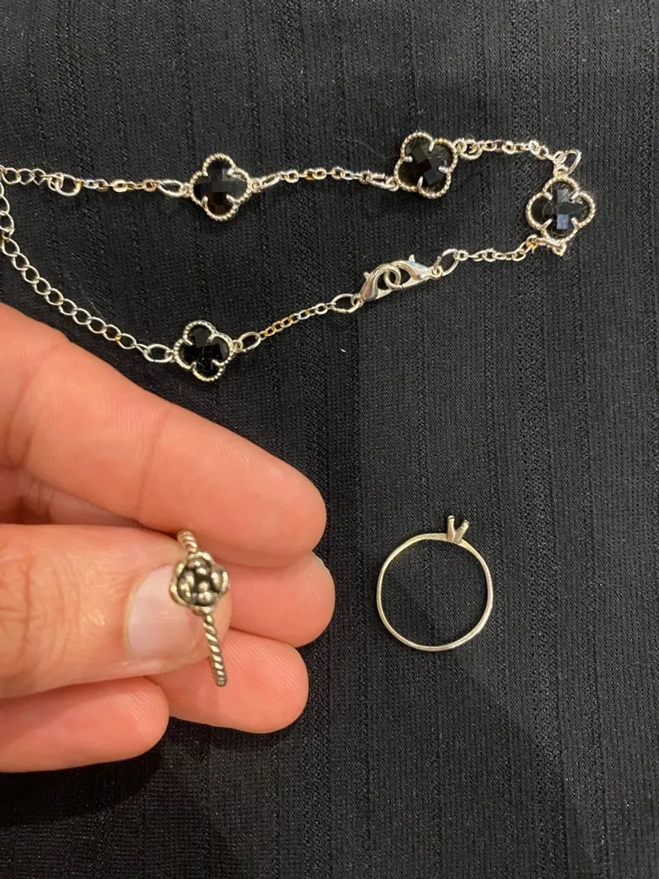 Anel e Pulseira Feminina de Prata - Foto 2
