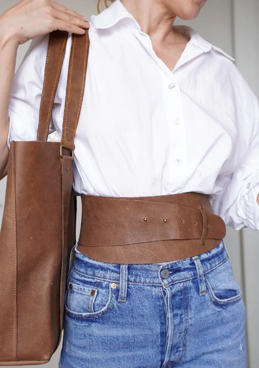 bolsa tote shopper +cinto corset de couro legitimo