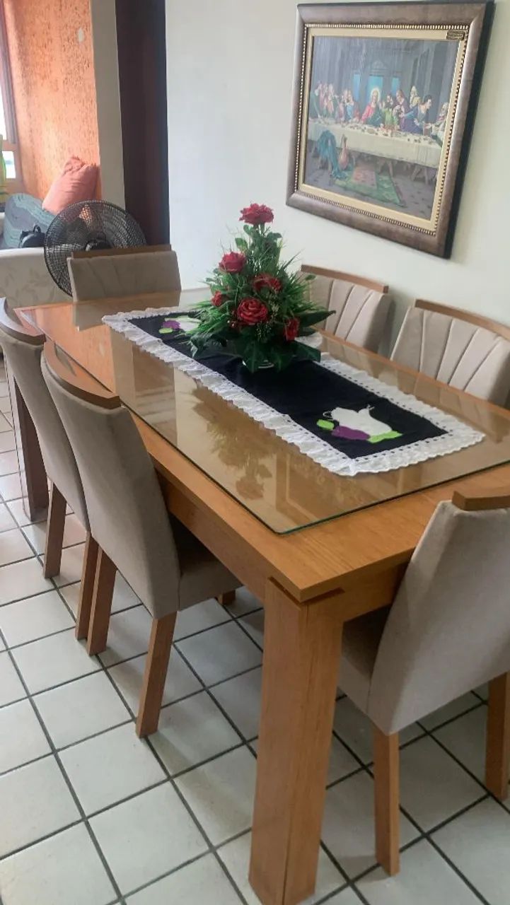 Mesa com 6 cadeiras + vidro de mesa para 6 cadeiras  - Foto 2