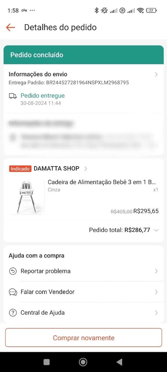 Cadeirinha de alimentação bebê 