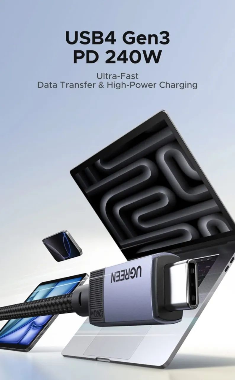Cabo UGREEN USB4 40Gbps - 240W PD 3.1 - 8K 60Hz - 1 metro - Thunderbolt Compatível - Foto 2