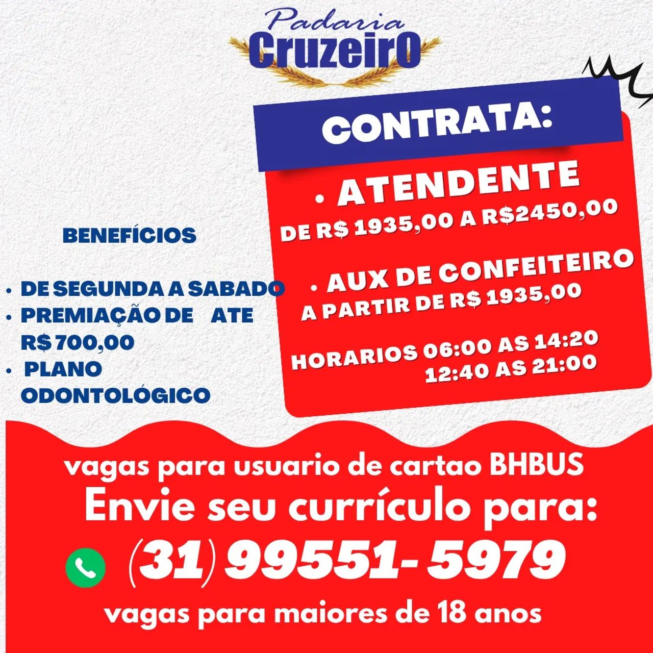 Vaga de atendente ate R$ 3150,00 