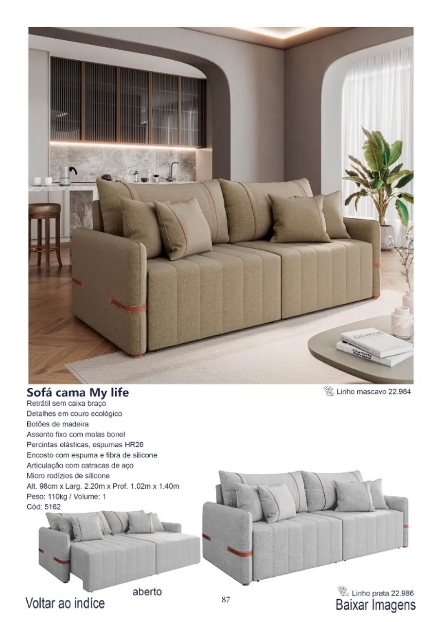 Sofá cama My Life 2.20m retratil em linho