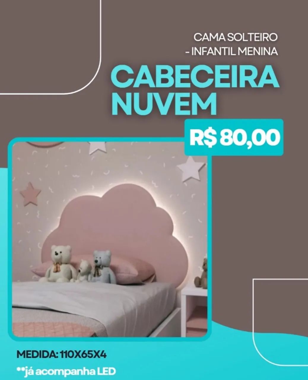 Linda Cabeceira com led infantil menina 