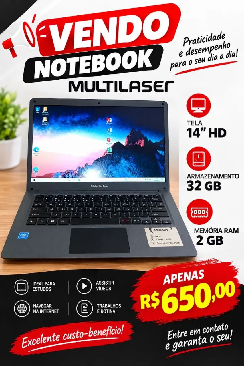 Vendo  notebook Multleiser tela 14 HD