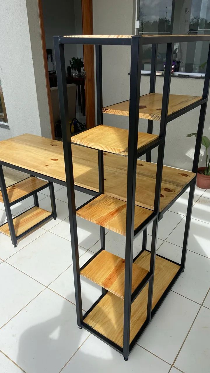 Mesa com estante estilo industrial  - Foto 4