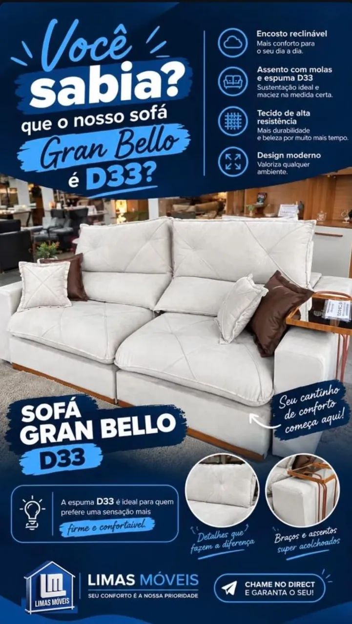 Sofá retrátil e reclinável Gran Bello D33 molas ensacadas  - Foto 3