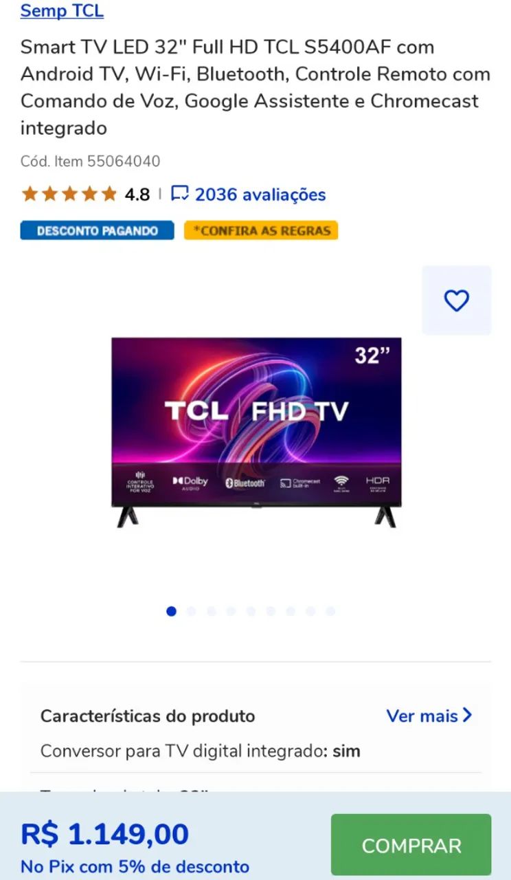 Smart TV TCL 32 polegadas super nova com 2 meses de uso com nota fiscal e caixa  - Foto 2