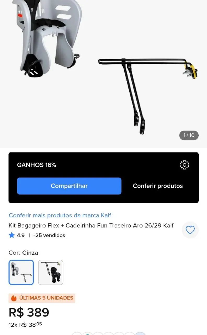 Cadeira Para Bicicleta Kalf Fun Bike Traseira - Foto 3
