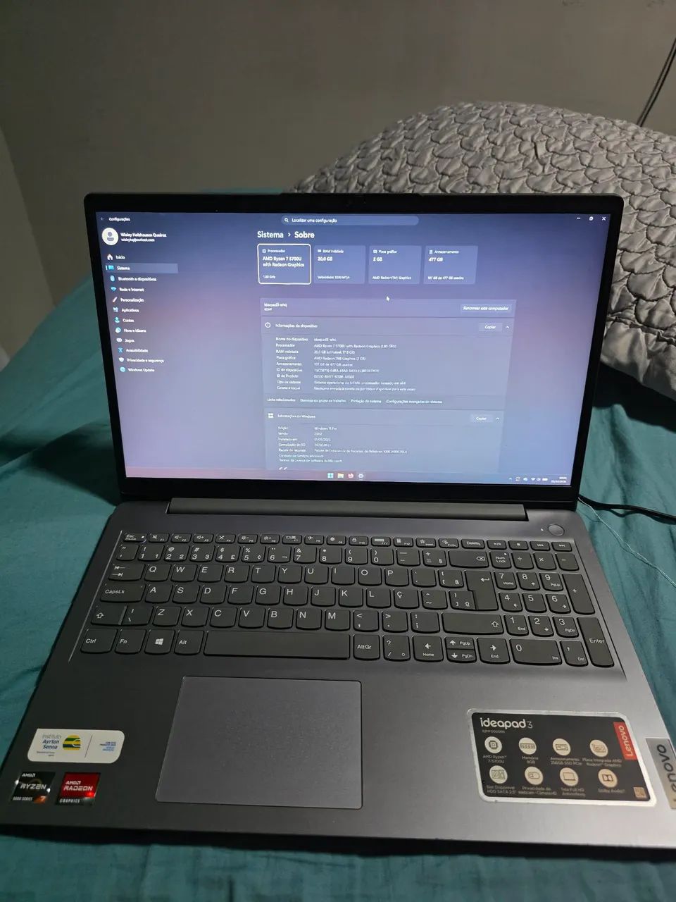 Notebook Ryzen 7 5700u 20gb ram 480ssd