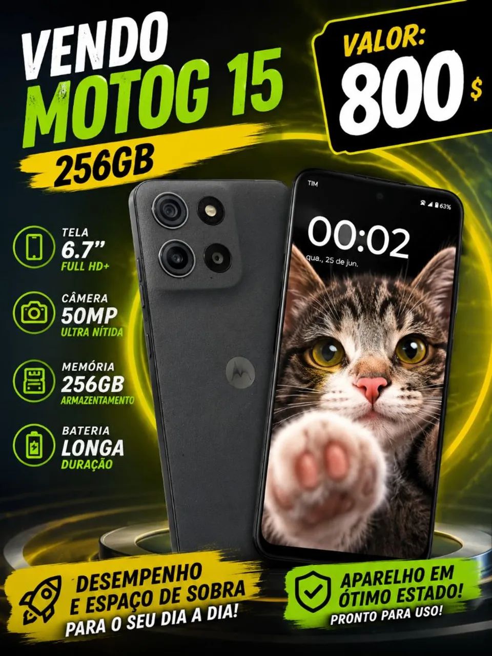 ? OPORTUNIDADE! MOTO G15 256GB POR APENAS R$ 800! ?