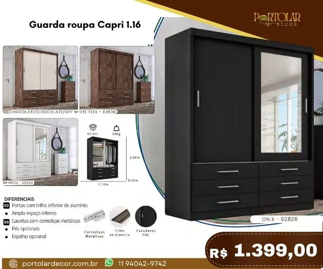 Guarda Roupa Capri 1.16 a pronta entrega 