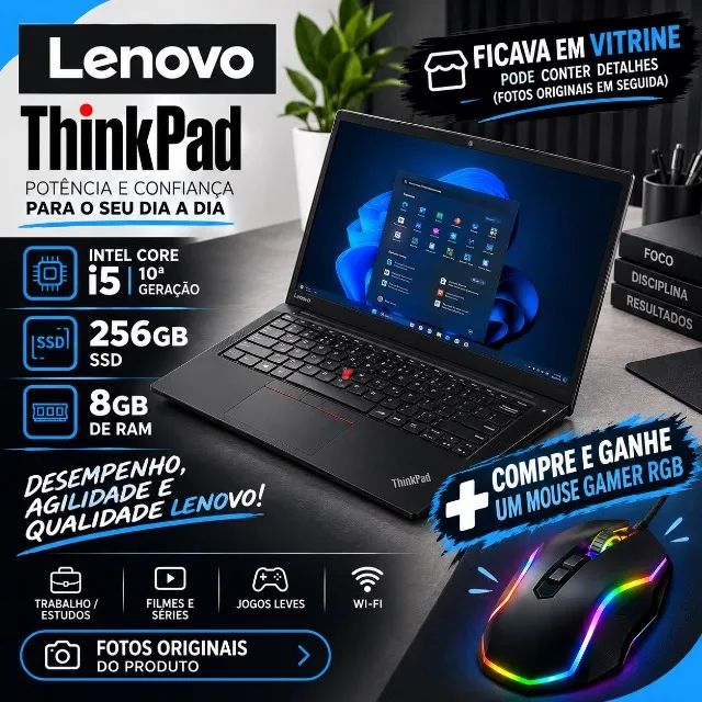 Notebook Lenovo Core i5 - SSD 256GB, RAM 8GB e Windows 11