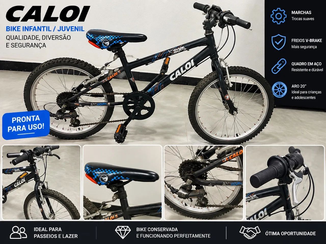 Bicicleta Caloi Aro 20 com Marchas - Conservada