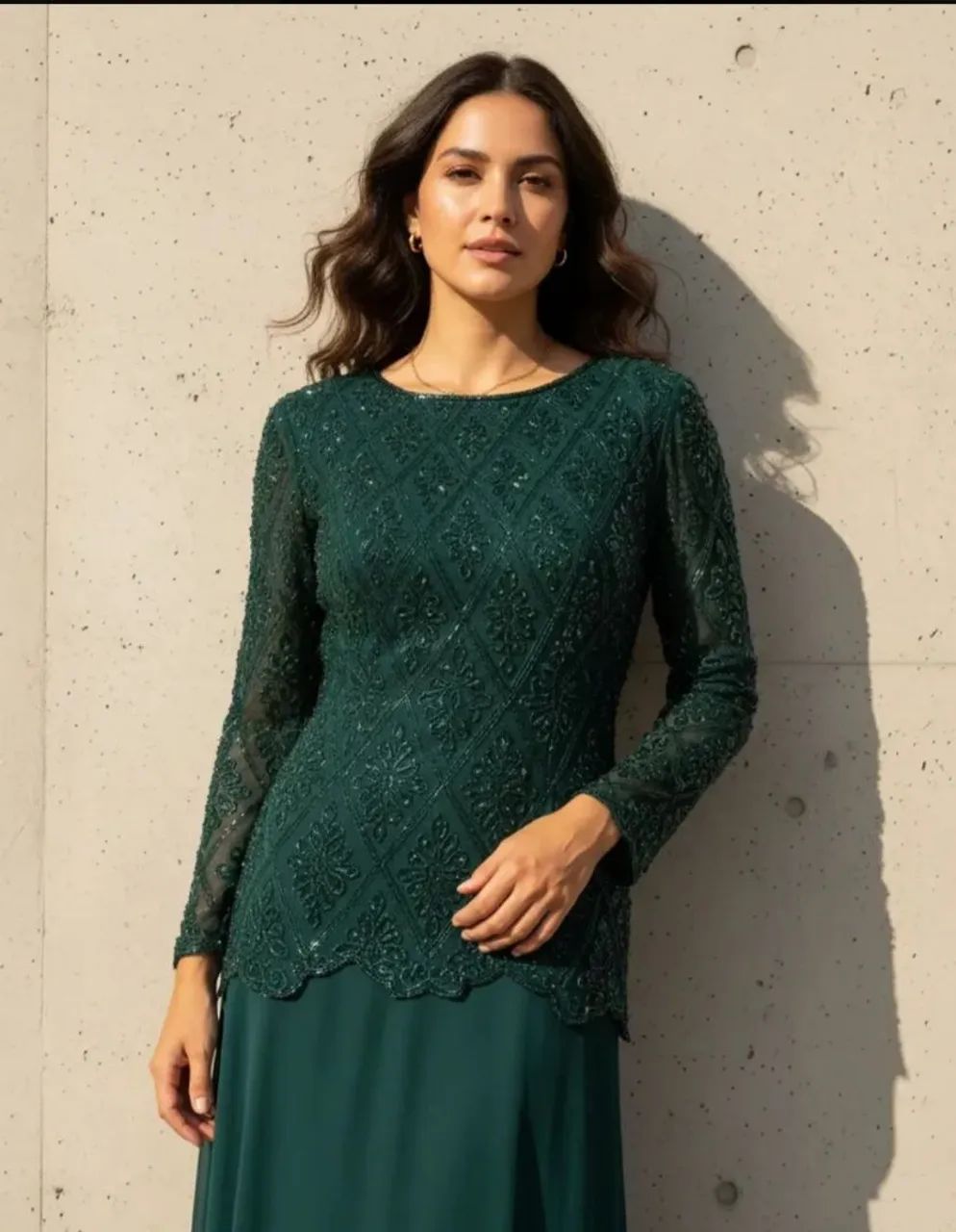 Vestido Verde Petróleo Bordado 