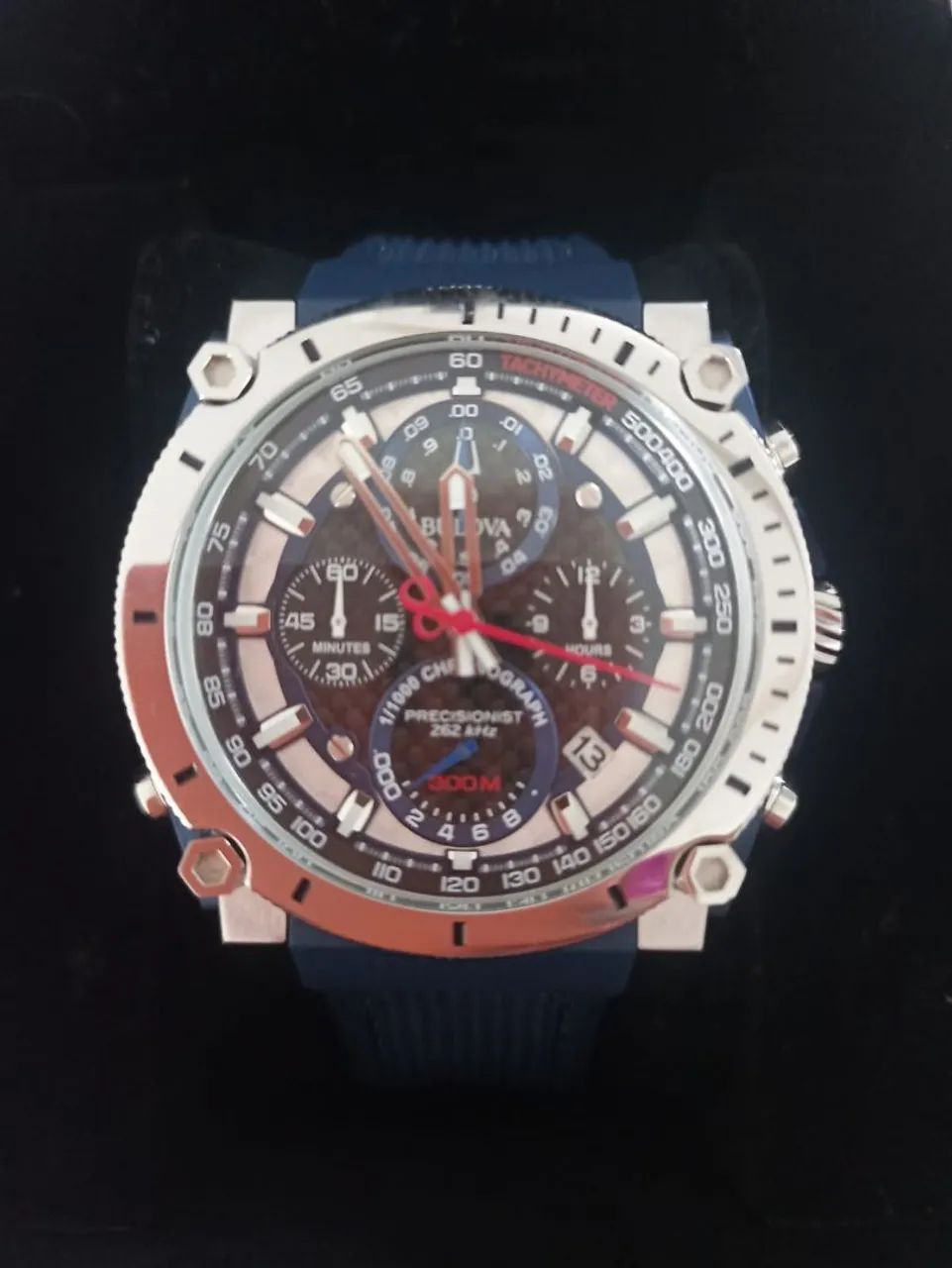 Relógio Bulova Masculino Precisionist 98B315 Azul, com Pulseira de Silicone e Cronógrafo