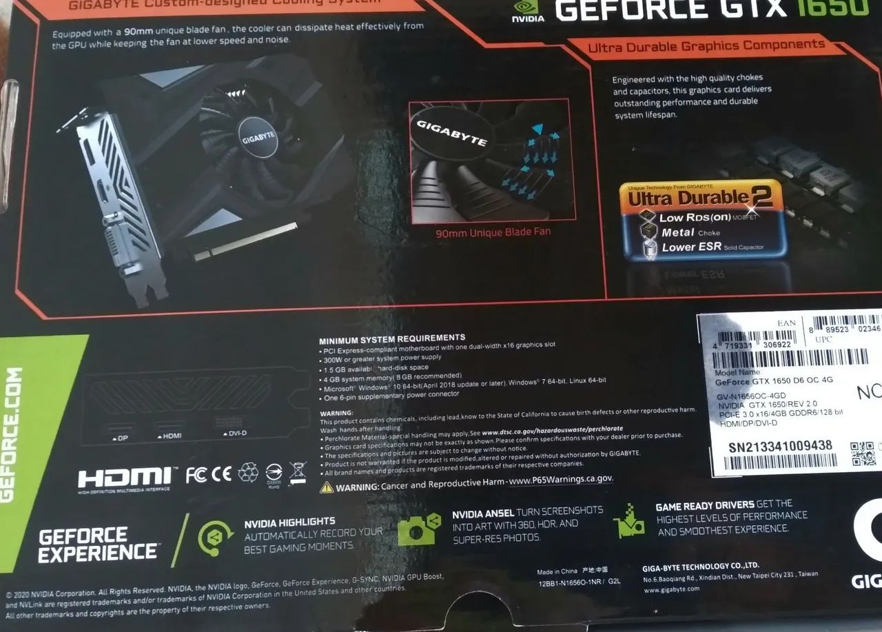 Placa de Video Gigabyte GeForce GTX 1650 D6 OC, 4GB, GDDR6 - Estado de Nova (Na caixa) - Foto 4
