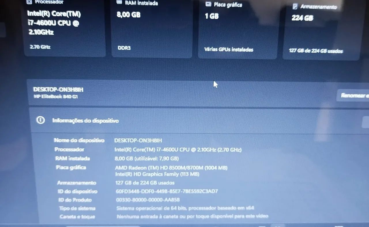 Notebook HP i7 EliteBook com SSD de 256 GB, 8 de ram e Win 11  - Foto 2