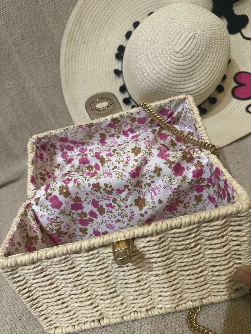 Bolsa elegante de Palha Boto Rosa  - Foto 2