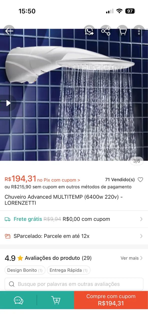 Chuveiro Lorenzeti Advanced - Foto 3
