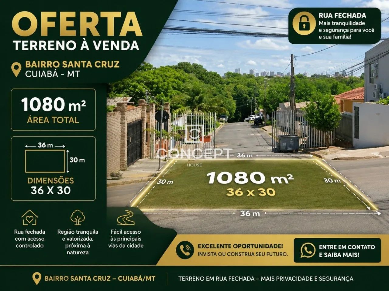 Venda Terreno Santa Cruz Cuiabá com 1.080m² em rua fechada