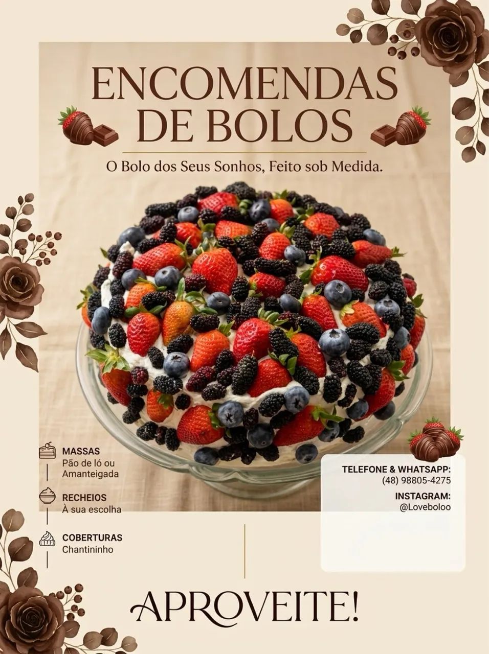 bolos, tortas, doces e salgados 