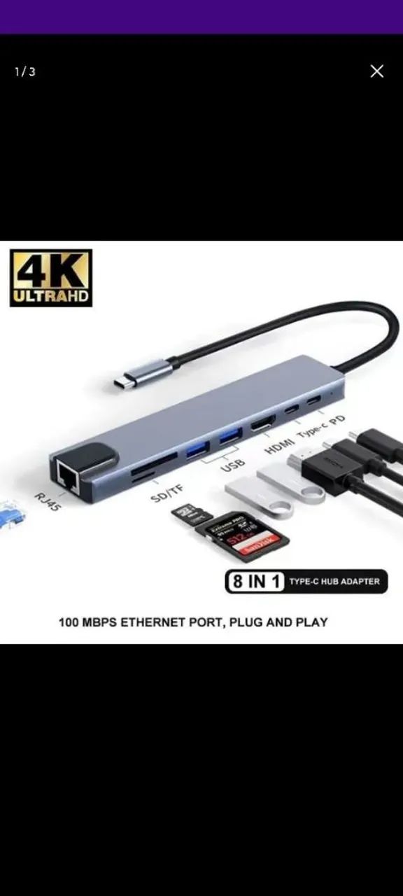 Adaptador USB tipo C 8 em 1