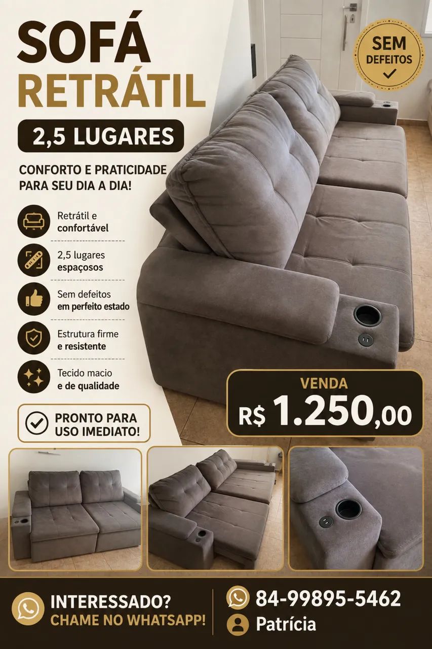 BAIXOU PARA VENDA HOJE ! 800,00, PASSO NO CARTAO! 3X SOFA COM 2,5MTS -VIRA UMA CAMA KING