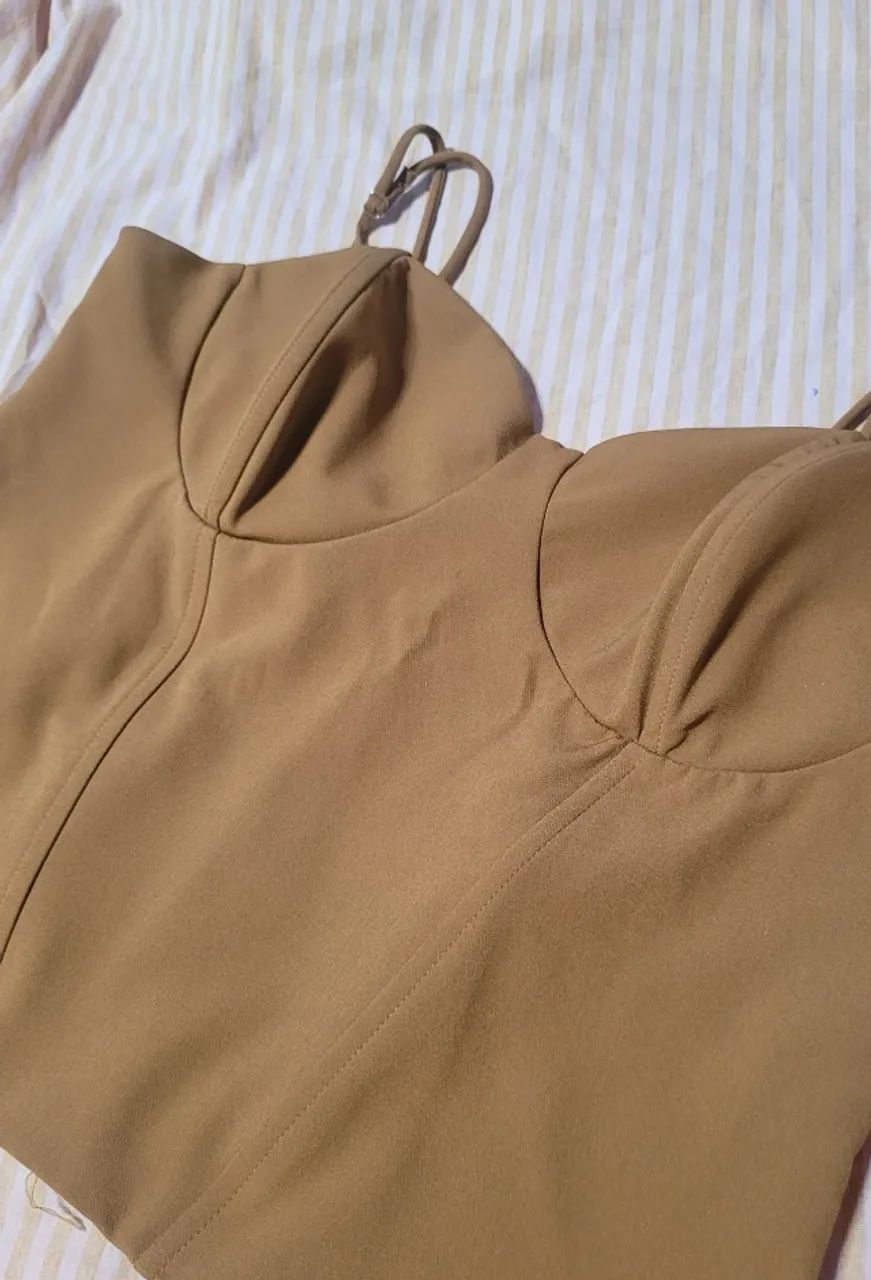 Blusa corset Colmeia caqui - Foto 4