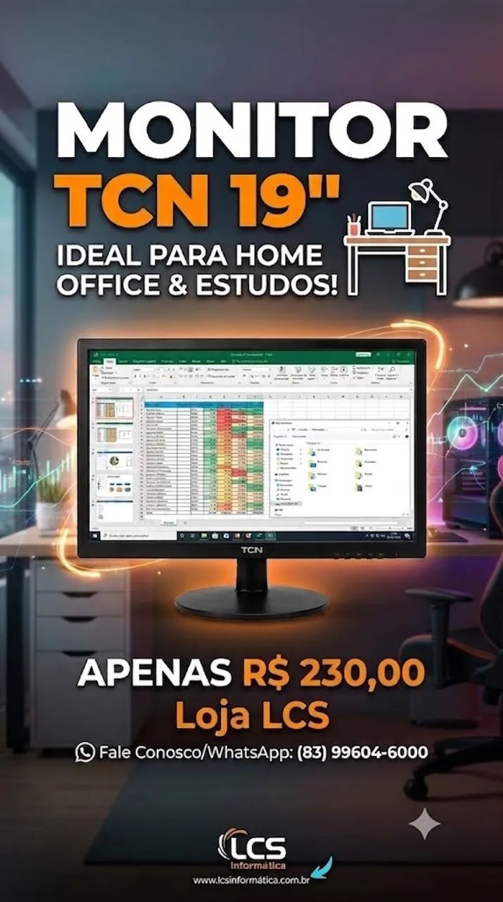 Monitor Novo 19' Polegadas HDMI VGA
