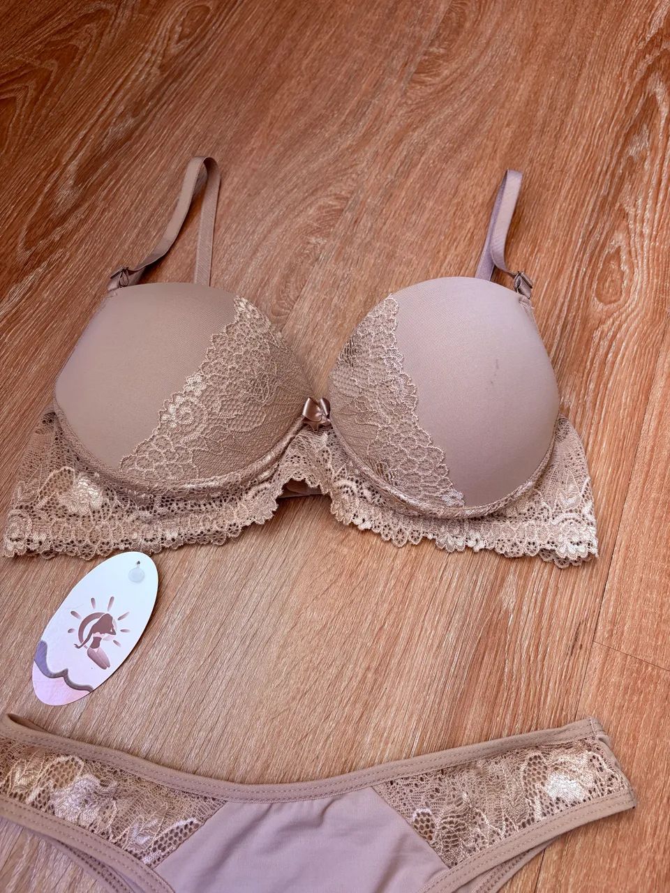 Conjunto de lingerie com renda, bege, tamanho G - Foto 4