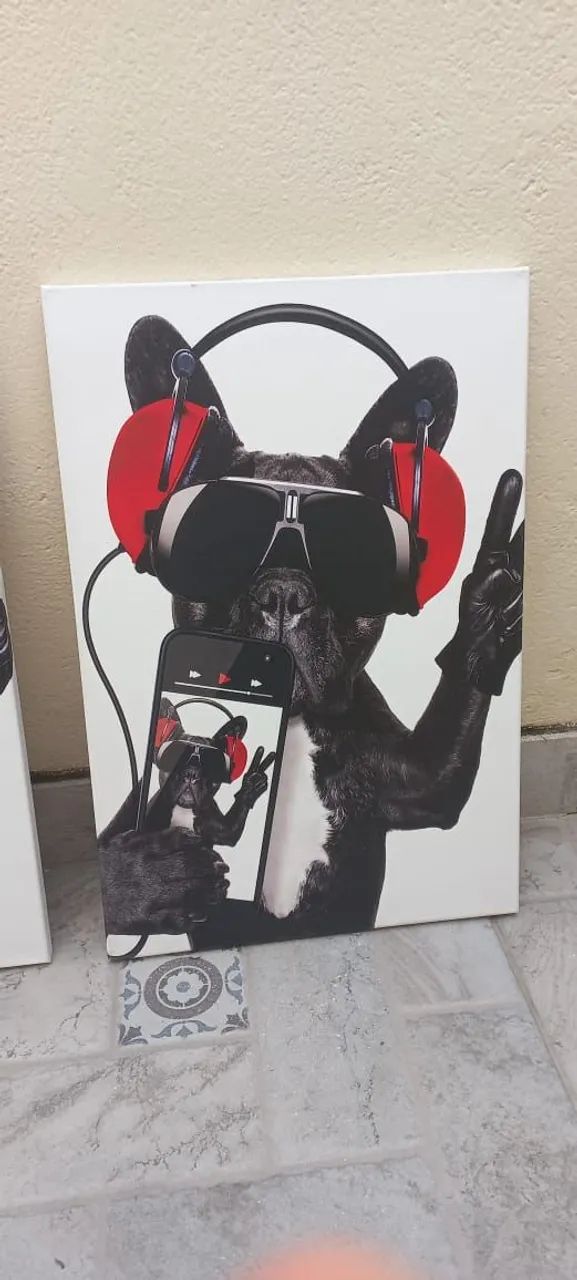 Quadro Decorativo Cachorro Buldogue Francês Divertido Kit com 3 Quadros - Foto 3