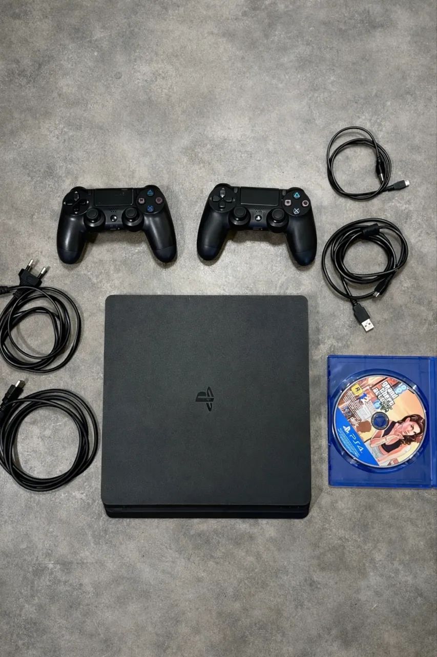PS4 Slim 500GB + 2 Controles + GTA V (Mídia Física)