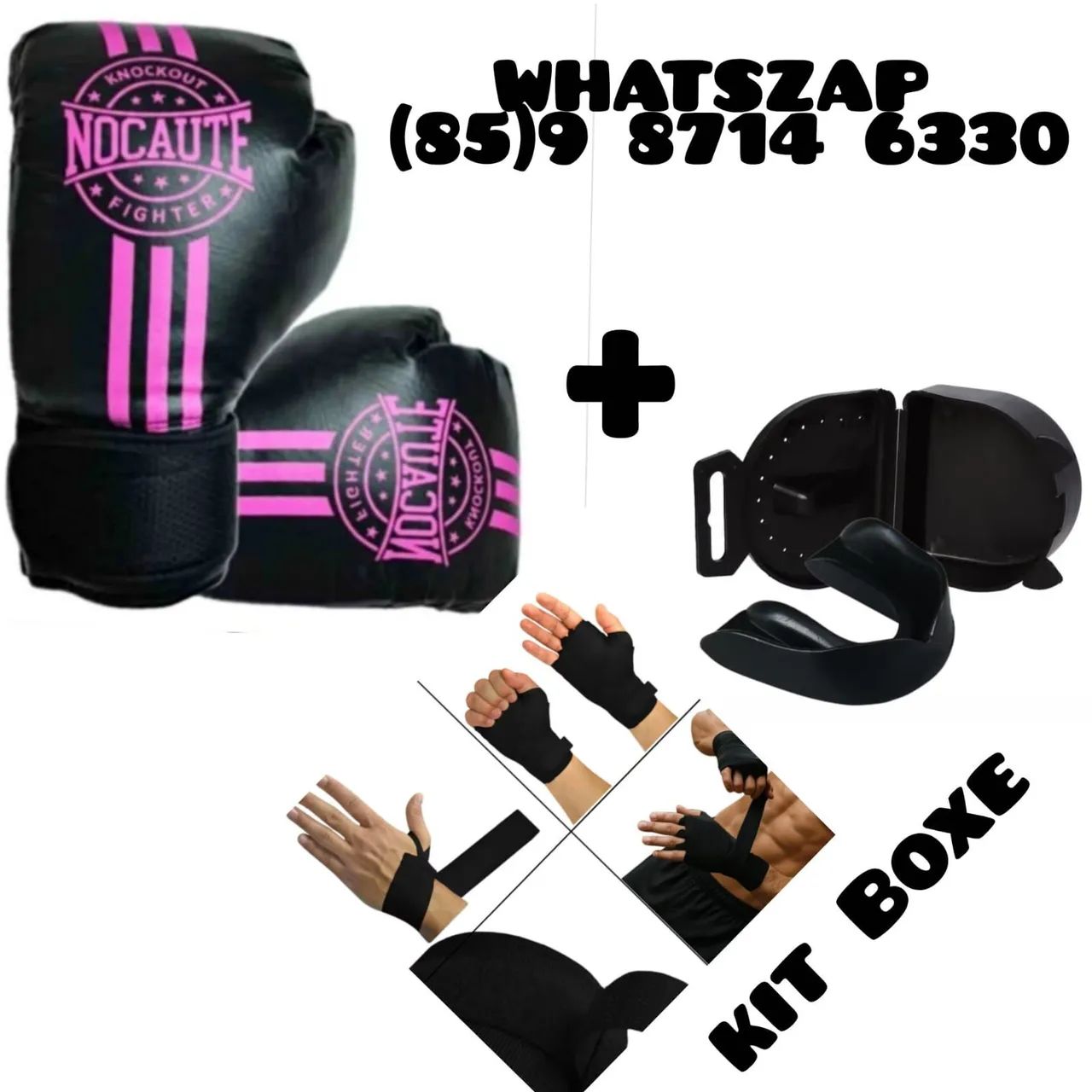 Kit boxe rosa. Luvas muay thai,  bandagens e proteção bucal. Entrega grátis 