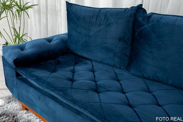 Sofá Bélgica 3 Lugares Azul Até 12x - Frete Grátis  - Foto 3