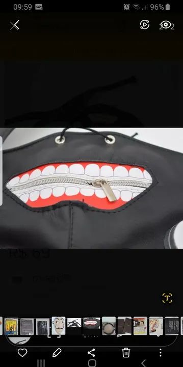Máscara Tokyo Ghoul Preta com boca anime + peruca - Foto 2
