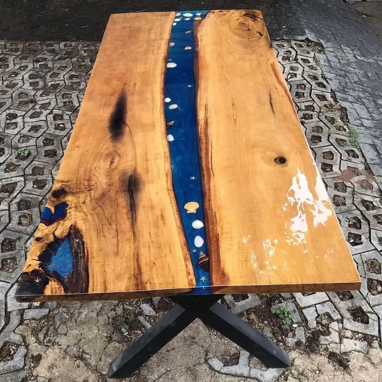 Mesa Rústica em madeira e resina epoxi - Foto 2
