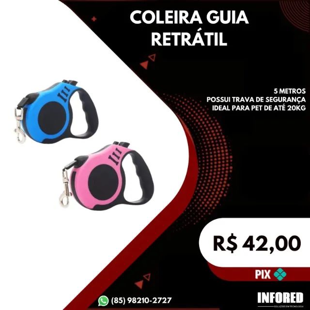 Coleira guia retrátil