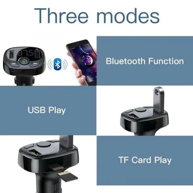 Adaptador Baseus Veicular Carregador Celular 3,4A Dual USB Transmissor FM Bluetooh Rádio  - Foto 4