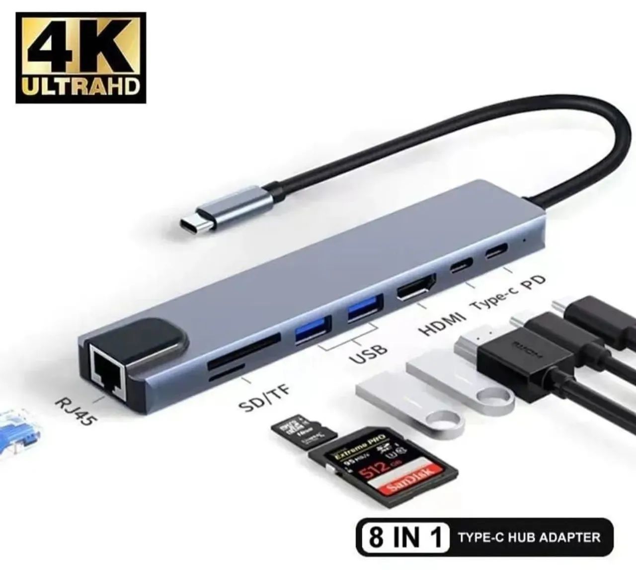 Hub USB-C HDMI 8 em 1 - Multifuncional