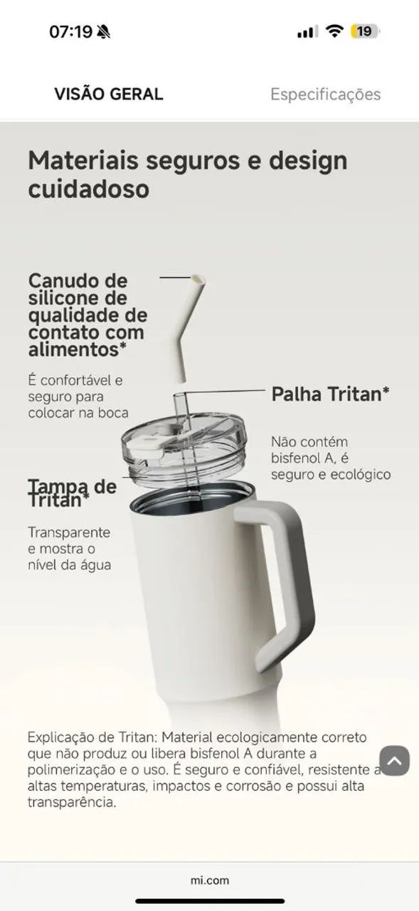 Xiaomi Straw Mug 1L - Garrafa Térmica com Canudo - Foto 4