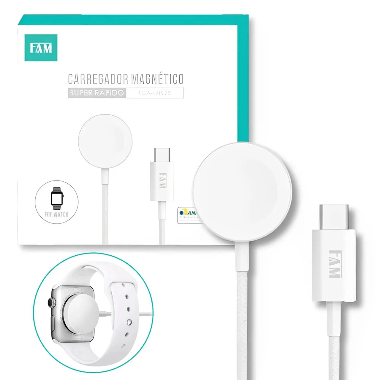 Carregador Magnético Indução para Relógio Smartwatch 15W Super Rápido - FAM 
