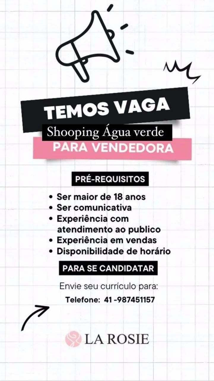 Vaga de Vendedora - Shooping Água Verde