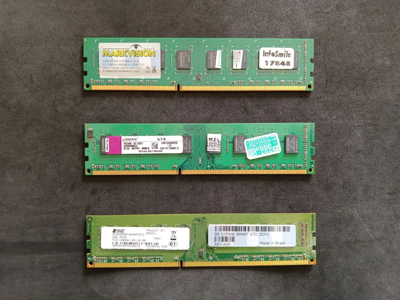 Memórias  DDR3 6GB( 3x2GB) à1.333mhz.  