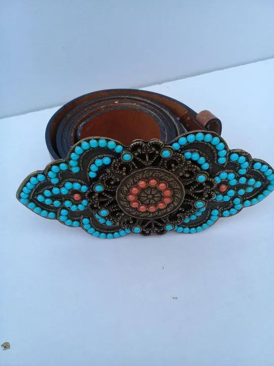 Cinto Fem Pedraria Couro Marrom - Foto 2