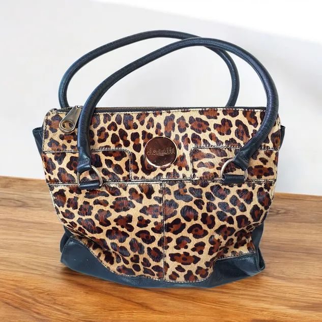 Bolsa em couro legítimo com pele natural animal print datelli 