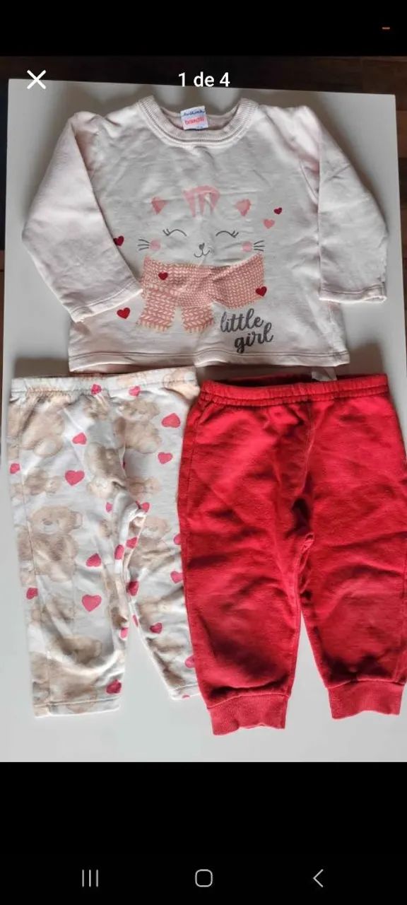 Conjunto infantil menina Brandili<br>Com 2 calças e 3 camisetas algodão