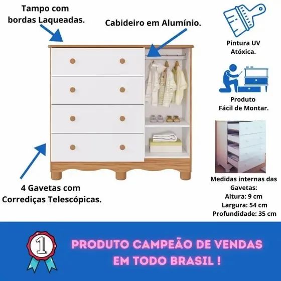 Comoda Infantil Lumi Peroba, 100% MDF  - Foto 3